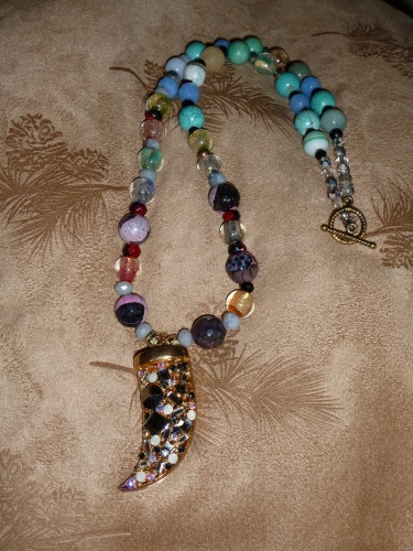 Hand Strung Multicolor Bead Necklace and Pendant